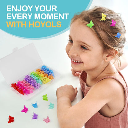HOYOLS Mini Butterfly Hair Clips - Y2K Small Jaw Hairclips for Women and Teens, 90s Cute Hair Accessories for Braids, 48 Pcs Candy Rainbow