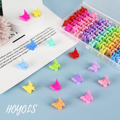 HOYOLS Mini Butterfly Hair Clips - Y2K Small Jaw Hairclips for Women and Teens, 90s Cute Hair Accessories for Braids, 48 Pcs Candy Rainbow