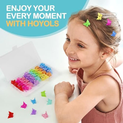 HOYOLS Mini Butterfly Hair Clips - Y2K Small Jaw Hairclips for Women and Teens, 90s Cute Hair Accessories for Braids, 48 Pcs Candy Rainbow