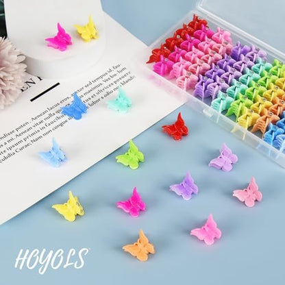 HOYOLS Mini Butterfly Hair Clips - Y2K Small Jaw Hairclips for Women and Teens, 90s Cute Hair Accessories for Braids, 48 Pcs Candy Rainbow