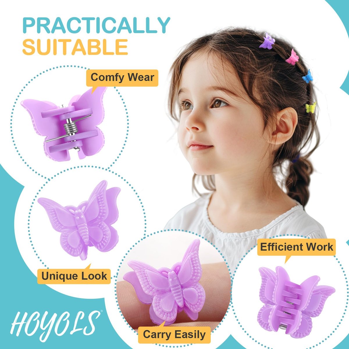 HOYOLS Mini Butterfly Hair Clips - Y2K Small Jaw Hairclips for Women and Teens, 90s Cute Hair Accessories for Braids, 48 Pcs Candy Rainbow - görsel 5