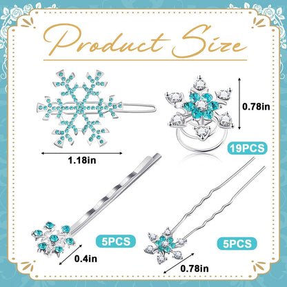 30 Pcs Snowflake Hair Clips for Women - Crystal Rhinestone Spiral Bobby Pins, 4 Styles, Winter Wedding Bridal Christmas Party Hair Accessories