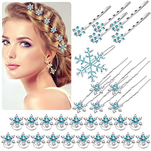 30 Pcs Snowflake Hair Clips for Women - Crystal Rhinestone Spiral Bobby Pins, 4 Styles, Winter Wedding Bridal Christmas Party Hair Accessories - görsel 2