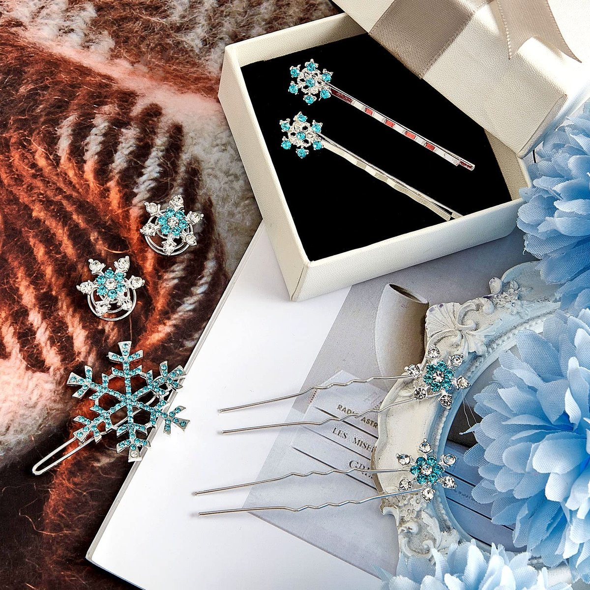 30 Pcs Snowflake Hair Clips for Women - Crystal Rhinestone Spiral Bobby Pins, 4 Styles, Winter Wedding Bridal Christmas Party Hair Accessories - görsel 9