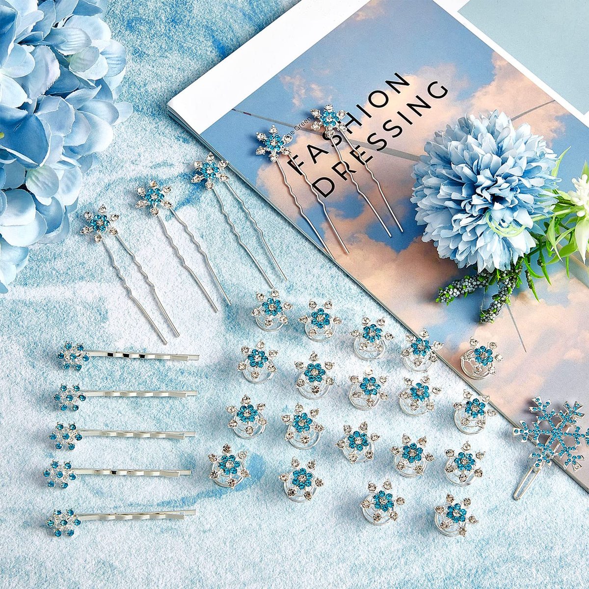 30 Pcs Snowflake Hair Clips for Women - Crystal Rhinestone Spiral Bobby Pins, 4 Styles, Winter Wedding Bridal Christmas Party Hair Accessories - görsel 7