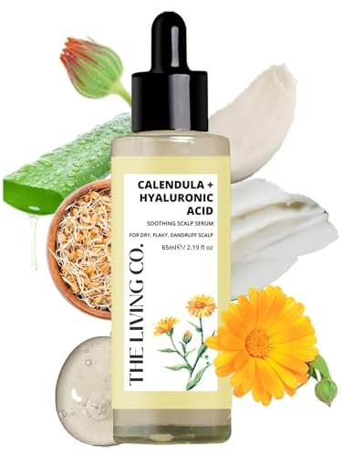 THE LIVING CO. Calendula + Hyaluronic Acid Soothing Scalp Serum - 65ml for Dandruff, Flaky & Dehydrated Scalp