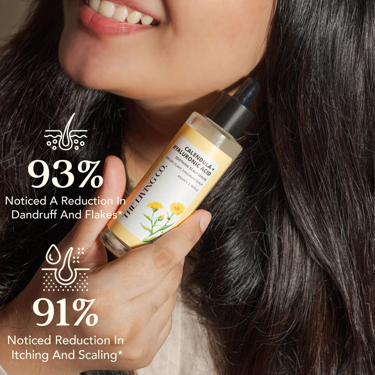 THE LIVING CO. Calendula + Hyaluronic Acid Soothing Scalp Serum - 65ml for Dandruff, Flaky & Dehydrated Scalp - görsel 9