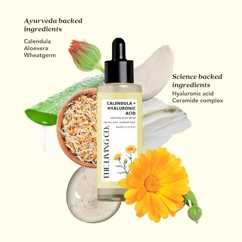THE LIVING CO. Calendula + Hyaluronic Acid Soothing Scalp Serum - 65ml for Dandruff, Flaky & Dehydrated Scalp - görsel 6