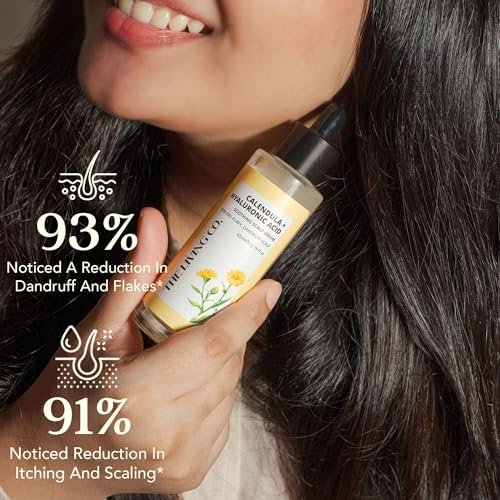 THE LIVING CO. Calendula + Hyaluronic Acid Soothing Scalp Serum - 65ml for Dandruff, Flaky & Dehydrated Scalp - görsel 10