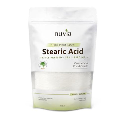 Stearic Acid - 100% Plant Based, Food Grade, Triple Pressed, Certified Sustainable, by Nuvia Organics; 8oz