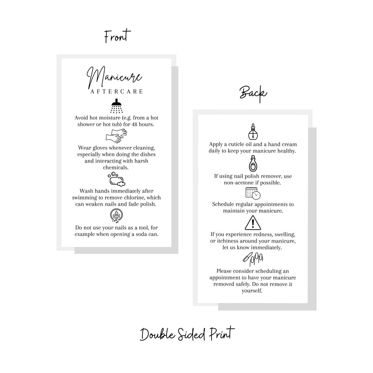 Manicure Aftercare Instruction Cards – 50 Pack Business Size Nail Salon Handout for Nail Care After Manicure or Pedicure, Black and White Design, Protect Your Manicure Cards - görsel 5