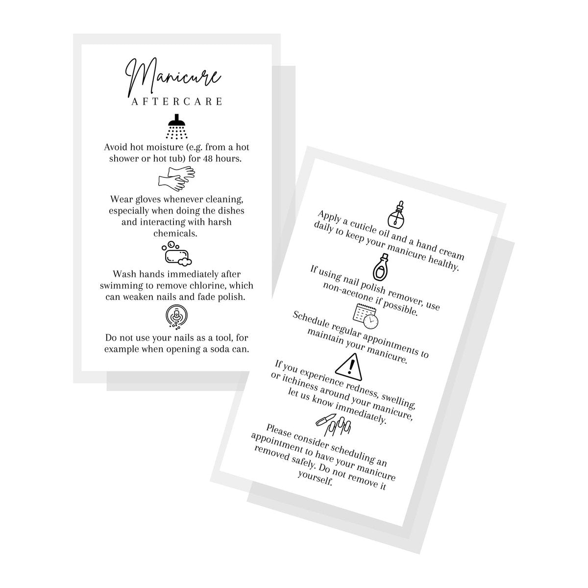 Manicure Aftercare Instruction Cards – 50 Pack Business Size Nail Salon Handout for Nail Care After Manicure or Pedicure, Black and White Design, Protect Your Manicure Cards - görsel 1