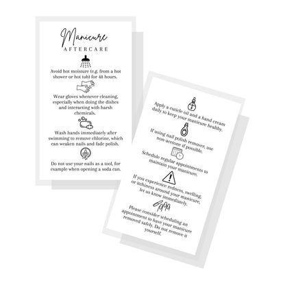 Manicure Aftercare Instruction Cards – 50 Pack Business Size Nail Salon Handout for Nail Care After Manicure or Pedicure, Black and White Design, Protect Your Manicure Cards