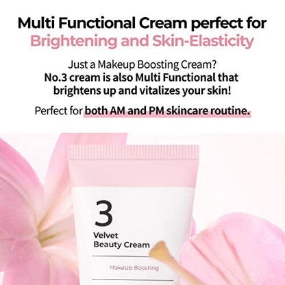 numbuzin No.3 Velvet Beauty Cream – Hydrating Primer & Moisturizer with Niacinamide for Smooth, Poreless Skin (2.02 fl. oz.)