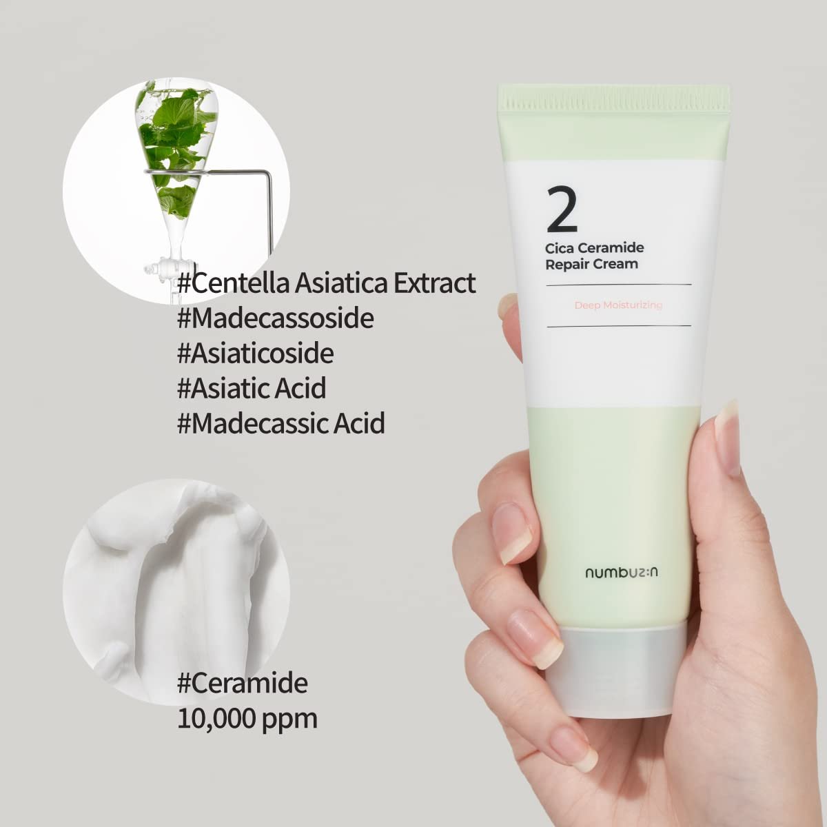numbuzin No.2 Cica Ceramide Repair Cream - Hydrating & Calming Face Moisturizer for All Skin Types, 2.02 fl. oz. Avelisse