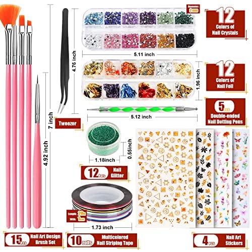 Teenitor Nail Art Brushes & Tools Kit - Pink Acrylic Nail Design Set with Stickers, Gems, Dotting Tools for Women & Girls - görsel 15