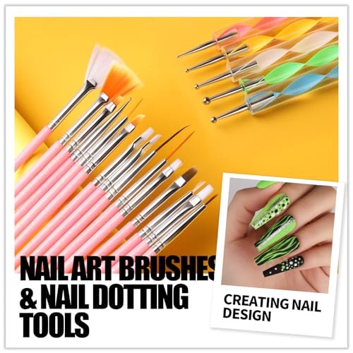 Teenitor Nail Art Brushes & Tools Kit - Pink Acrylic Nail Design Set with Stickers, Gems, Dotting Tools for Women & Girls - görsel 3