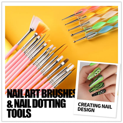 Teenitor Nail Art Brushes & Tools Kit - Pink Acrylic Nail Design Set with Stickers, Gems, Dotting Tools for Women & Girls