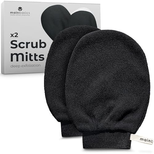 MainBasics Exfoliating Gloves for Shower - Korean Body Scrub Mitts for Dead Skin, Deep Cleansing, Spray Tan Prep & KP Treatment (2 Pack) - görsel 2