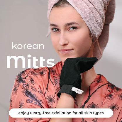 MainBasics Exfoliating Gloves for Shower - Korean Body Scrub Mitts for Dead Skin, Deep Cleansing, Spray Tan Prep & KP Treatment (2 Pack)