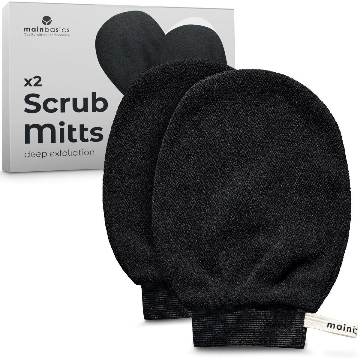 MainBasics Exfoliating Gloves for Shower - Korean Body Scrub Mitts for Dead Skin, Deep Cleansing, Spray Tan Prep & KP Treatment (2 Pack) - görsel 1
