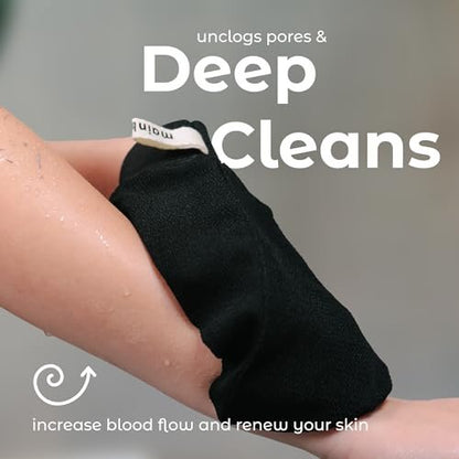 MainBasics Exfoliating Gloves for Shower - Korean Body Scrub Mitts for Dead Skin, Deep Cleansing, Spray Tan Prep & KP Treatment (2 Pack)