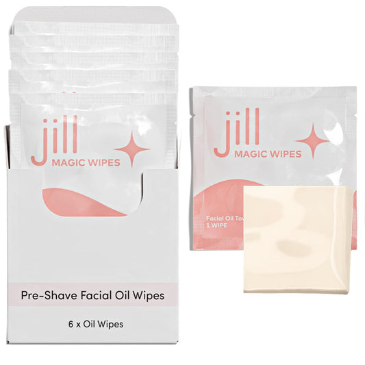 Jill Magic Wipes | Dermaplane Oil Wipes for Pre-Shave Dermaplaning Skin Prep, Vegan-Friendly with Vitamin E + Argan Oil, 6 Pack Avelisse