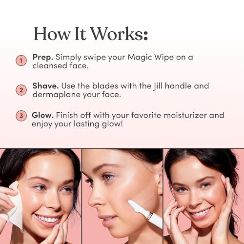 Jill Magic Wipes | Dermaplane Oil Wipes for Pre-Shave Dermaplaning Skin Prep, Vegan-Friendly with Vitamin E + Argan Oil, 6 Pack Avelisse