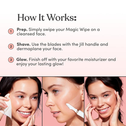 Jill Magic Wipes | Dermaplane Oil Wipes for Pre-Shave Dermaplaning Skin Prep, Vegan-Friendly with Vitamin E + Argan Oil, 6 Pack Avelisse