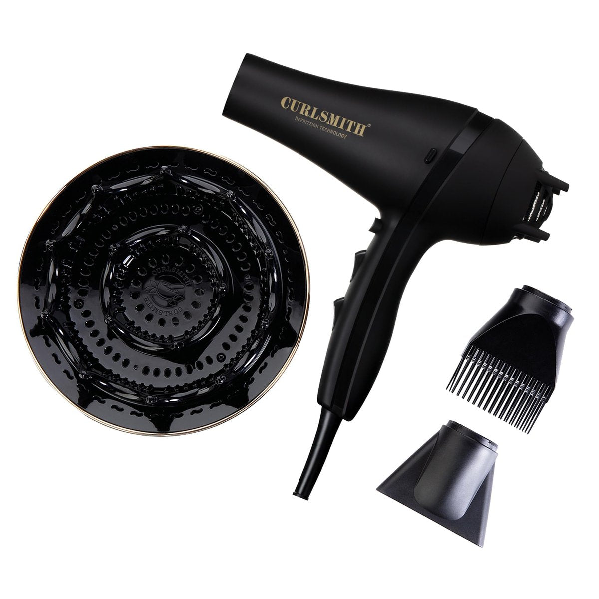 Curlsmith Defrizzion Hair Dryer with Extra Large 8" Diffuser for Curly Hair - Fast Drying, 2 Speeds, 3 Heat Settings, Sustained Cool Setting Avelisse