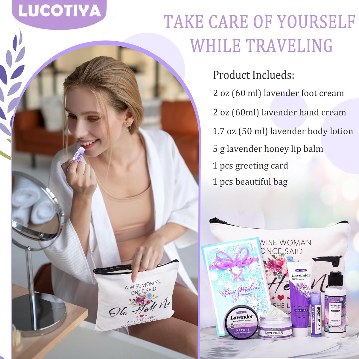 Lavender Self Care Gifts for Women - Travel Size Toiletries Kit for Best Friends, Sister, Mom, Teacher, Grandma - Birthday Christmas Gift Set - görsel 4