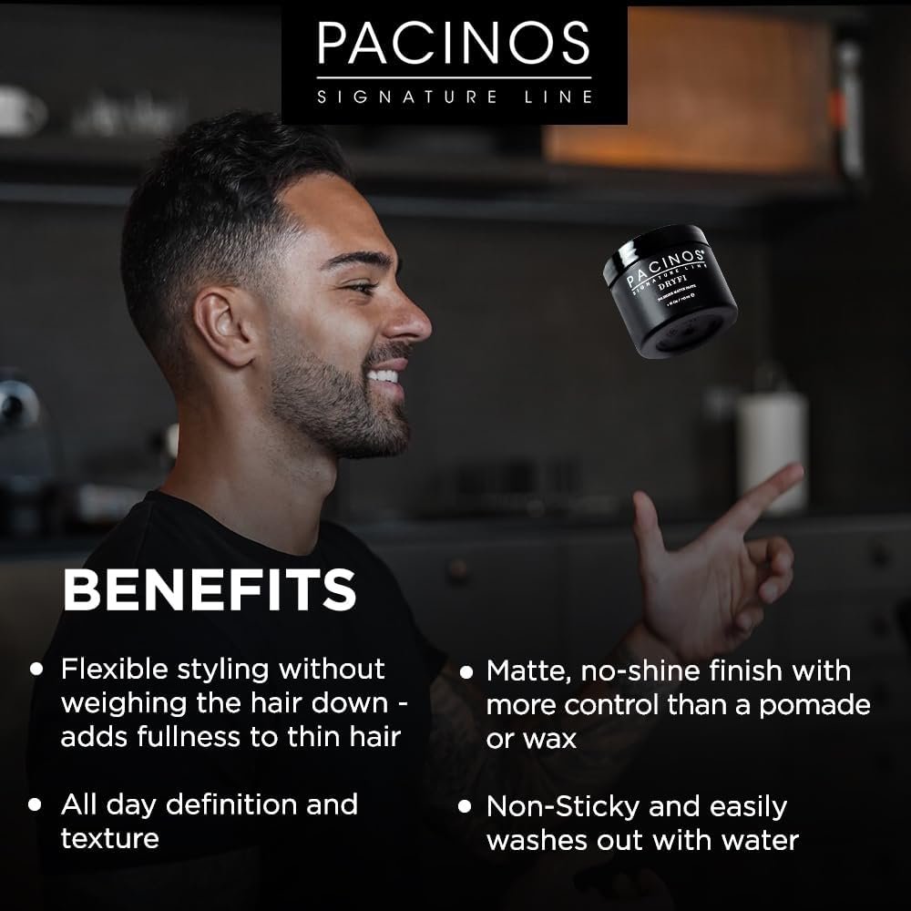 Pacinos DRYFI No-Shine Matte Paste – Matte Finish Styling Paste for Men (4 Fl Oz) Avelisse