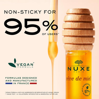 NUXE Rêve de Miel Honey Lip Gloss with Vitamin E and Lavender – Moisturizing Shiny Lips, 97% Natural, 0.33 Fl Oz Avelisse