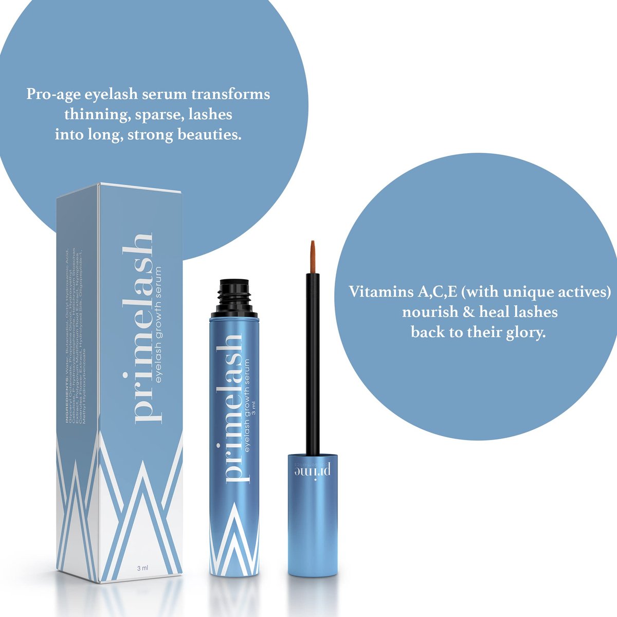 PrimeLash Growth Serum for Women Over 50 – Grow More Lashes, Thick, Strong, Lifted – Vitamin Infused, Safe for Sensitive Eyes, 0.1 Fl Oz Avelisse