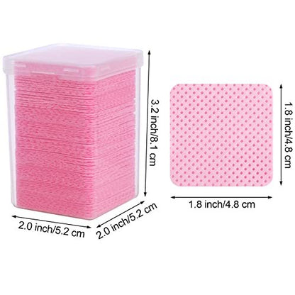 400 Pieces Nail Cotton Pads & Pull-Down Pump Dispenser Bottle – Super Absorbent Soft Non-Woven Eyelash Glue Wipes & Nail Polish Dehumidifier (Pink)