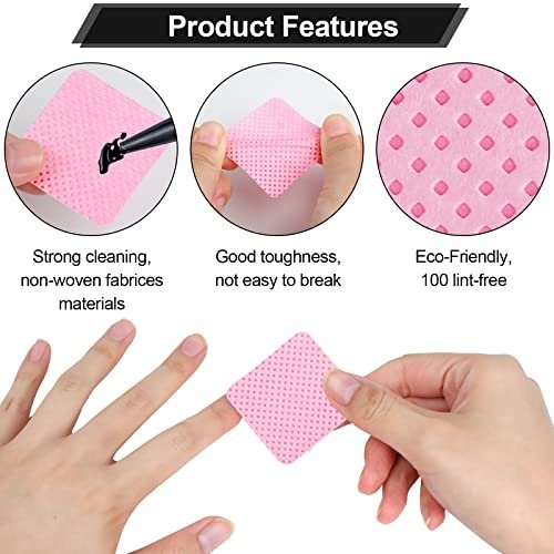 400 Pieces Nail Cotton Pads & Pull-Down Pump Dispenser Bottle – Super Absorbent Soft Non-Woven Eyelash Glue Wipes & Nail Polish Dehumidifier (Pink) - görsel 10
