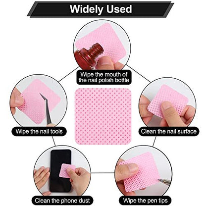 400 Pieces Nail Cotton Pads & Pull-Down Pump Dispenser Bottle – Super Absorbent Soft Non-Woven Eyelash Glue Wipes & Nail Polish Dehumidifier (Pink)