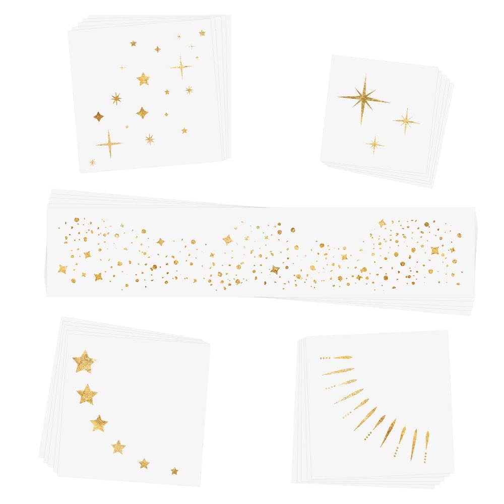 25-Piece Premium Gold Metallic Temporary Tattoo Variety Set – Waterproof Foil Face & Body Flash Tattoos for New Year's Eve & Parties Avelisse