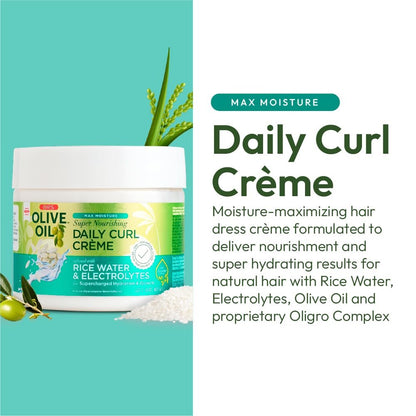ORS Olive Oil Max Moisture Super Nourishing Daily Curl Crème with Rice Water & Electrolytes for Hydration & Growth (8 oz)