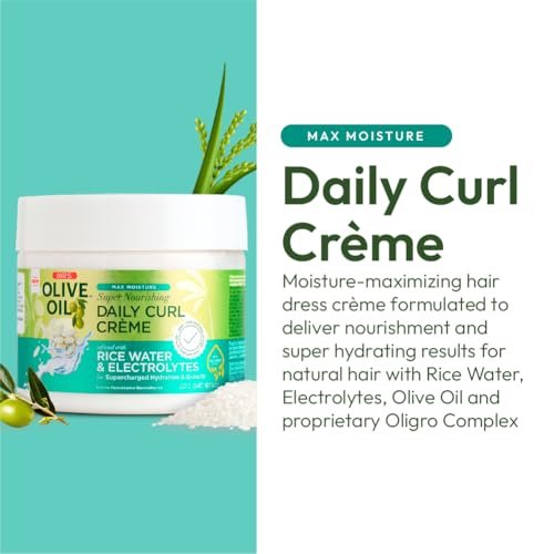 ORS Olive Oil Max Moisture Super Nourishing Daily Curl Crème with Rice Water & Electrolytes for Hydration & Growth (8 oz) - görsel 3