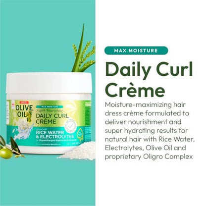 ORS Olive Oil Max Moisture Super Nourishing Daily Curl Crème with Rice Water & Electrolytes for Hydration & Growth (8 oz)