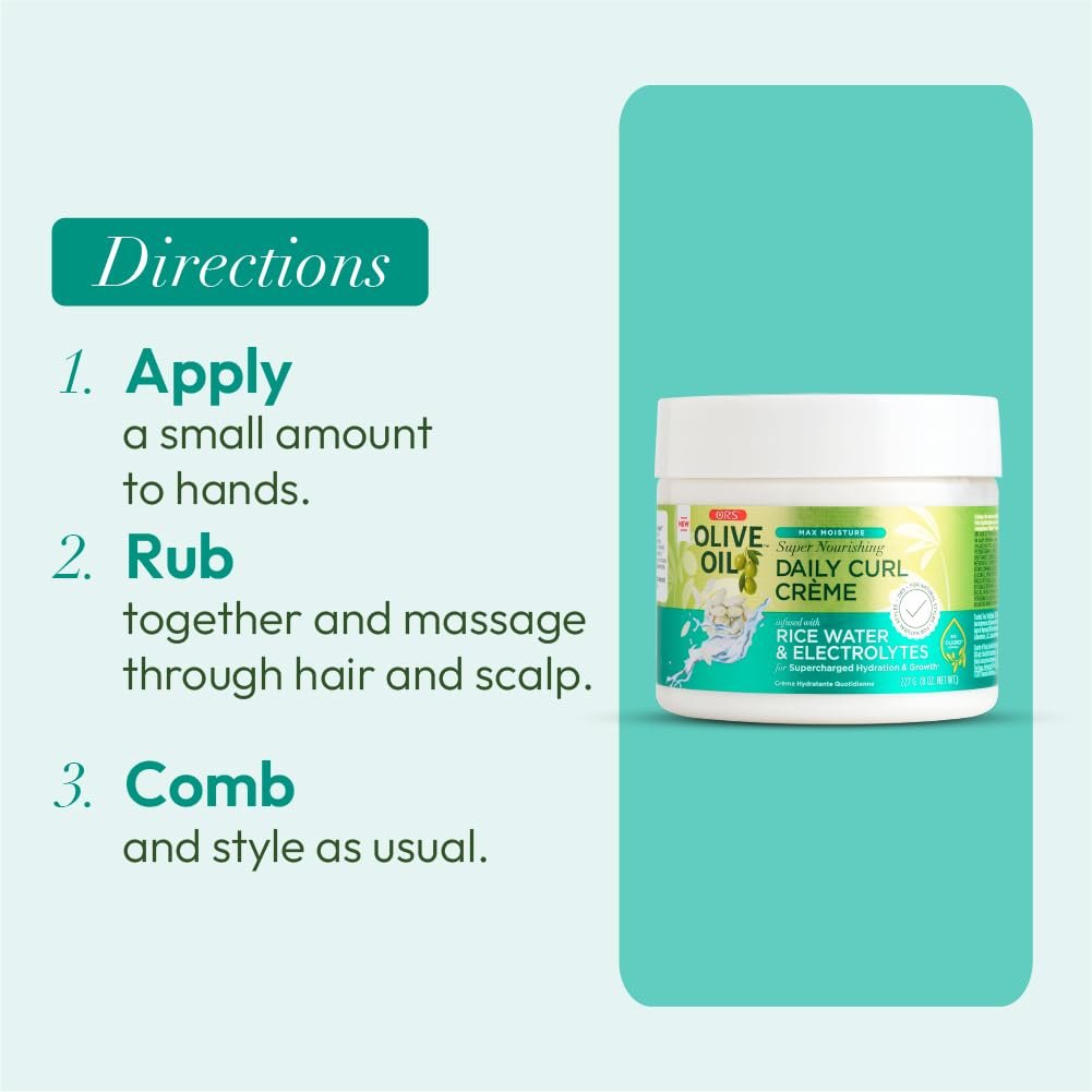 ORS Olive Oil Max Moisture Super Nourishing Daily Curl Crème with Rice Water & Electrolytes for Hydration & Growth (8 oz) - görsel 14