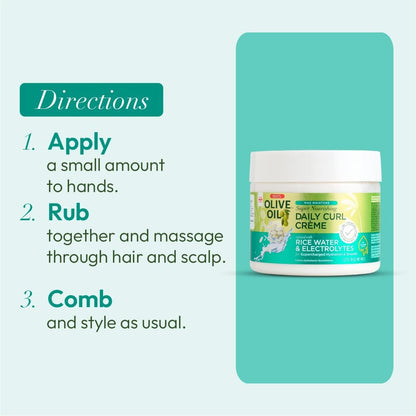 ORS Olive Oil Max Moisture Super Nourishing Daily Curl Crème with Rice Water & Electrolytes for Hydration & Growth (8 oz)