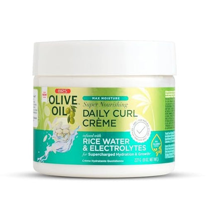 ORS Olive Oil Max Moisture Super Nourishing Daily Curl Crème with Rice Water & Electrolytes for Hydration & Growth (8 oz)