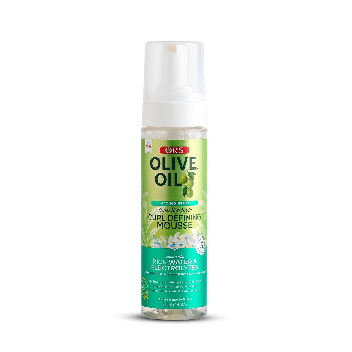 ORS Olive Oil Max Moisture Super Soft Style Curl Defining Mousse with Rice Water & Electrolytes for Hydration & Growth, 7.0 oz - görsel 1
