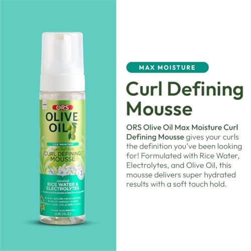ORS Olive Oil Max Moisture Super Soft Style Curl Defining Mousse with Rice Water & Electrolytes for Hydration & Growth, 7.0 oz - görsel 6