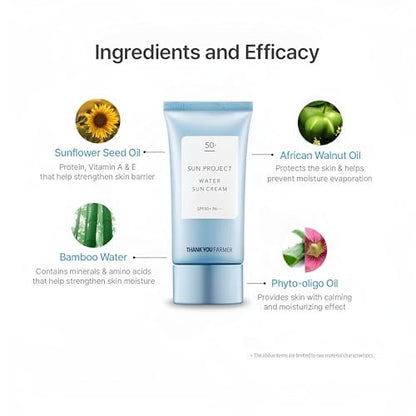 THANKYOU FARMER Sun Project Water Sun Cream 1.75 Fl Oz (50ml) - Lightweight Hydrating Sunscreen Avelisse