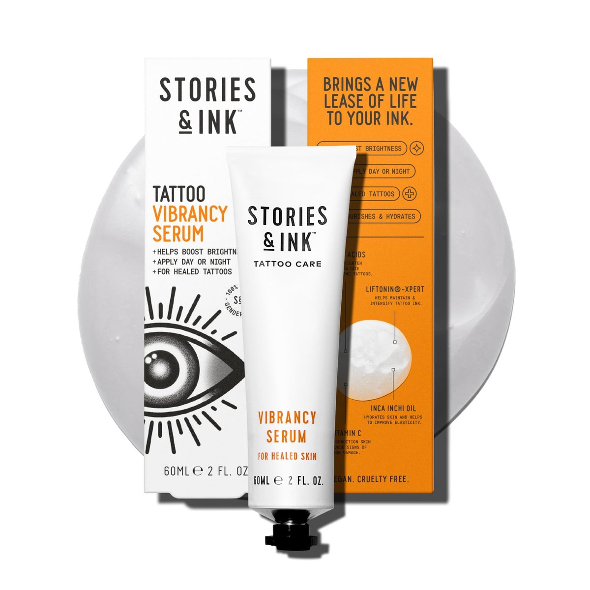 Stories & Ink Tattoo Care Vibrancy Serum – Brightening Treatment for Healed Tattoos, Restores Faded Ink Color, Lightweight Hydrating Aftercare, 60 mL (2 Fl Oz) Avelisse