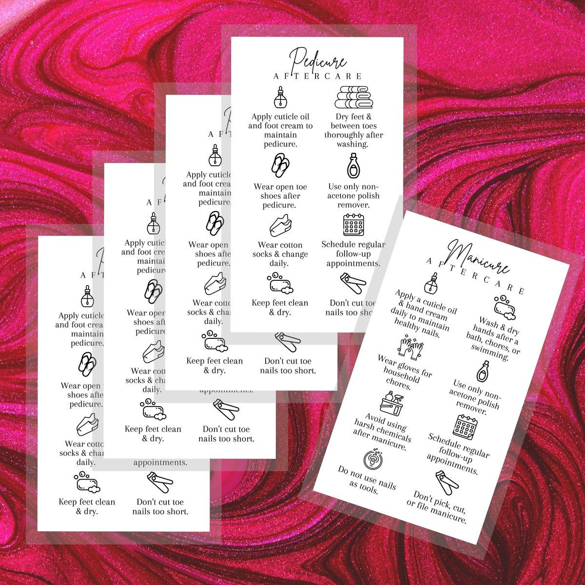 Manicure and Pedicure Aftercare Client Instruction Cards - 50 Pack, 2x3.5" Minimalist Design for Nail Salons - görsel 7
