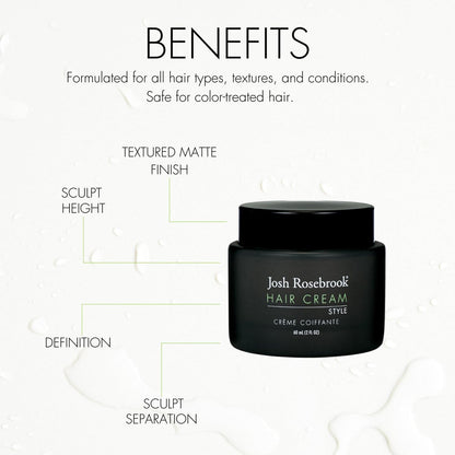 Josh Rosebrook Hair Cream - Natural Styling Cream for Height, Separation & Texture | 60 mL (2 oz)